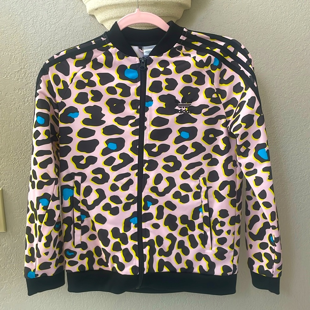 Girls Adidas Full Zip Leopard Track Jacket